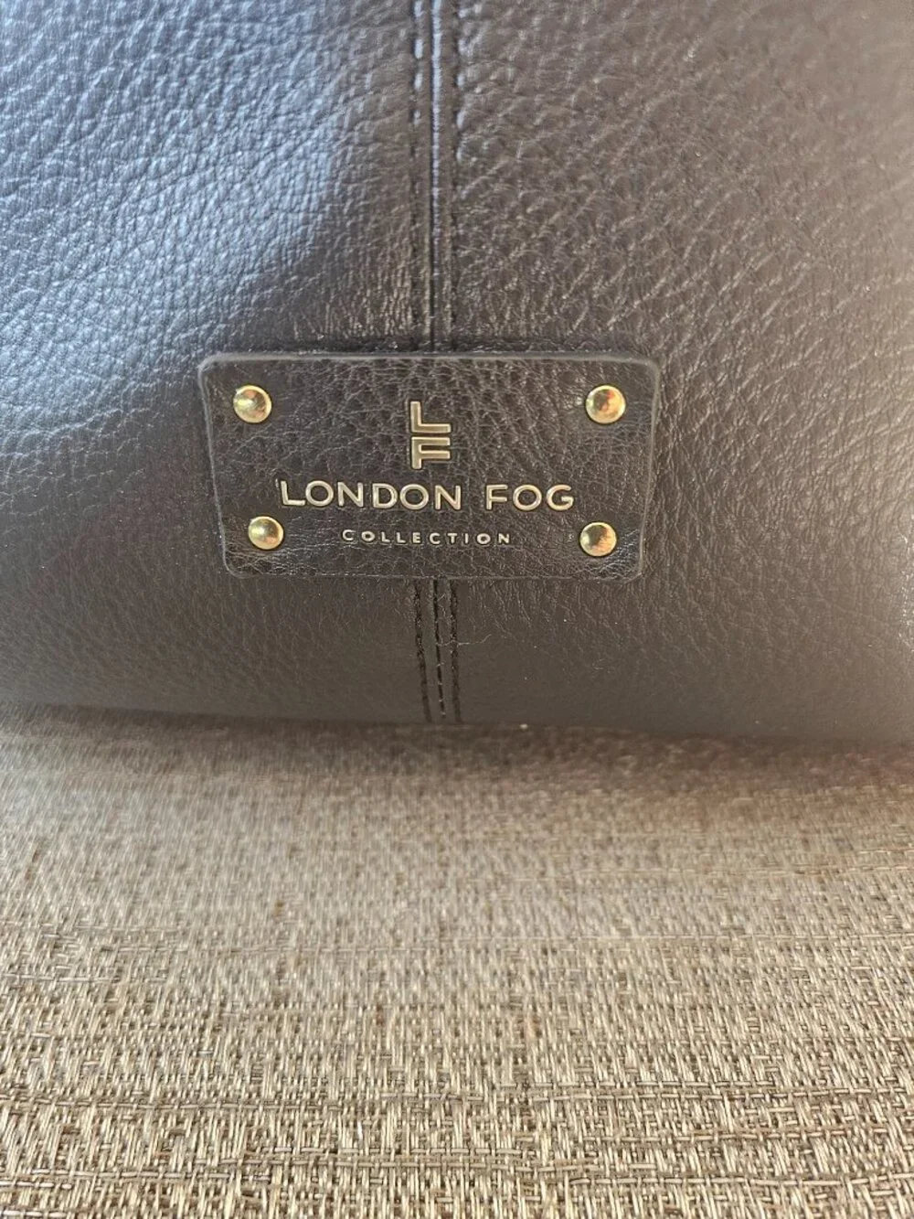 London Fog Black Faux Leather Tote Bag Large Shoulder Purse Everyday Work Travel